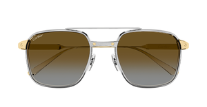 cartier ct0610s 003 eckige sonnenbrille aus titan in gold und silber mit braunen gläsern