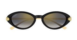 cartier ct0634s 001 ovale sonnenbrille in schwarz und gold mit grauen gläsern