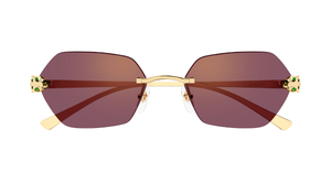 cartier ct0636s 003 eckige randlose sonnenbrille in gold mit violetten gläsern