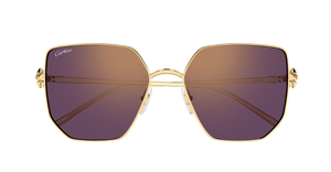cartier CT0645S 002 eckige Sonnenbrille in gold mit violetten gläsern