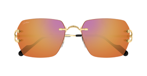 cartier ct0644s 004 randlose sonnenbrille in gold mit orangenen gläsern
