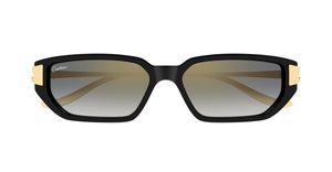 cartier CT0674S 001 eckige sonnenbrille aus acetat und metal in schwarz und gold mit grauen gläsern