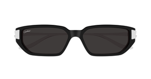 cartier Ct0674S 002 eckige sonnenbrille aus acetat und metal in schwarz und silber mit grauen gläsern
