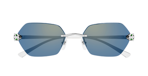 cartier ct0636s 004 eckige randlose sonnenbrille in silber mit hellblauen gläsern