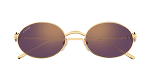 front cartier ct0644s 002 ovale sonnenbrille in gold mit violetten gläsern