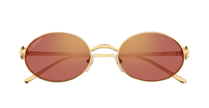cartier ct0644s 003 ovale sonnenbrille in gold mit roten gläsern