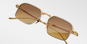 jacques marie mage koenig roma, eckige sonnenbrille in gold und silber mit braunen verlaufsgläser