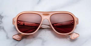 jacques marie mage the player bunker 77 salmon snob sonnenbrille aus acetat in lachsrosa mit rötlichen gläsern