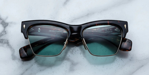 jacques marie mage bugsy beau cateye sonnenbrille in havana und gold mit petrol-blauen gläsern
