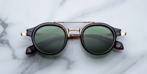 jacques marie mage delage etna runde sonnenbrille in havana und gold mit grünen gläsern