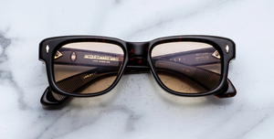 jacques marie mage fly agar eckige sonnenbrille in havana mit gelben gläsern