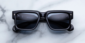 jacques marie mage hemmings lacquer eckige sonnenbrille in blau mit blauen gläsern