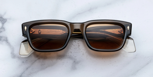 jacques marie mage jeff london eckige sonnenbrille in transparentem braun mit orangenen gläsern