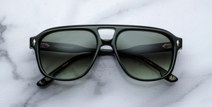 jacques marie mage leonard viper eckige sonnenbrille in schwarz mit grünen verlaufsgläser gläser