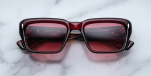 Jacques Marie Mage Walker Burgundy Rechteckige Sonnenbrille in weinrot mit roten Gläsern