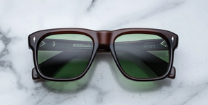 jacques marie mage yves zoltar eckige sonnenbrille in braun mit grünen gläsern