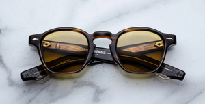 jacques marie mage zephirin hazel eckige sonnenbrille in havana mit gelben gläsern