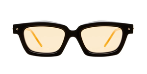 kuboraum P25 BT eckige sonnenbrille aus acetat in schwarz und braun mit hellen orangenen gläsern