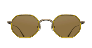 matsuda M3086-I_AntiqueGold-Yellow eckige sonnenbrille aus titan und acetat in gold und gelb mit braunen gläsern