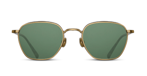 Matsuda M3101_Antique Gold - Dark Brown eckige Sonnenbrille aus Titan in gold mit grünen Gläsern