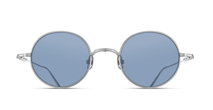 matusda m3168 brushed silver runde sonnenbrille aus titan in silber mit blauen gläsern