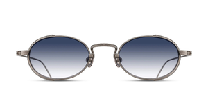 matsuda M3169 antique silver ovale sonnenbrille aus titan in silber mit blauen verlaufsgläser
