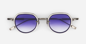 sato Belell II AS/P-1 pantoförmige sonnenbrille aus titan in silber mit blauen verlaufsgläser