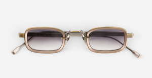 sato canicula as/mb-1 rechteckige sonnenbrille aus titan in matt silber und matt braun mit grauen verlaufsgläsern
