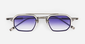 sato kursa as/p-1 rechteckige sonnenbrille mit doppelsteg aus titan in silber mit blauen verlaufsgläsern