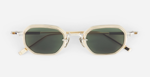 sato timir II p/lg-1 rechteckige sonnenbrille aus titan in silber und gold mit grau grünen gläsern