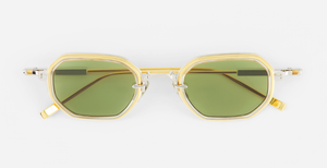sato timir II P/yg-1 rechteckige sonnenbrille aus titan in gold und silber mit grünen gläsern