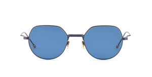 thom browne 935a 005 Rechteckige Sonnenbrille mit schwarzem Rahmen und blauen Gläsern