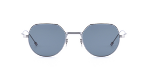 Thom Browne 935A | 035 Rechteckige Sonnenbrille mit silbernem Rahmen und blauen Gläsern