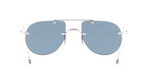 thom browne 939a 045 randlose aviotor sonnenbrille in silber mit grauen gläsern
