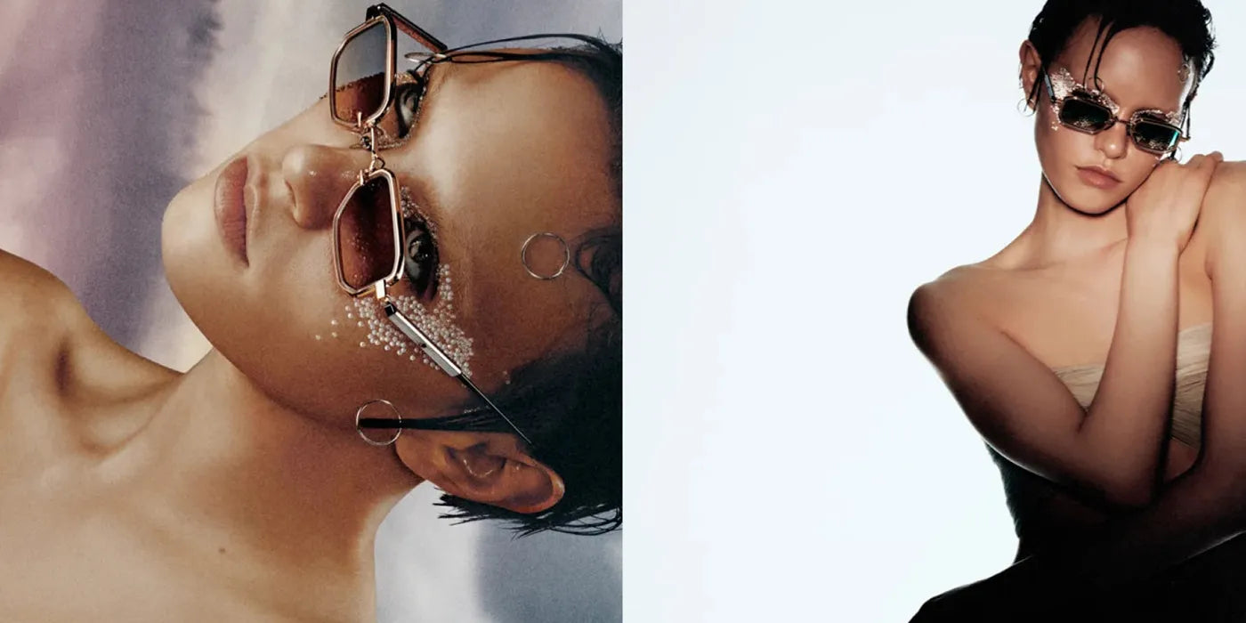 model with glitter wearing sato eyewear