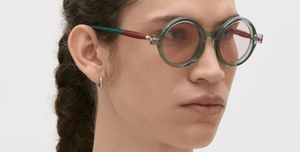 kuboraum p1 lic runde sonnenbrille in türkis in rosanen gläsern