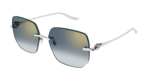cartier 0549S 003 eckige Sonnenbrille in Silber mit blauen Gläsern