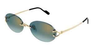 cartier 0551S ovale sonnenbrille in gold mit grünen gläsern