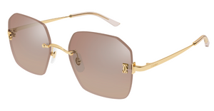 cartier 0591s 003 eckige, randlose sonnenbrille in gold mit braunen verspiegelten gläsern