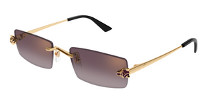 cartier 0598s 005 eckige rahmenlose sonnenbrille in gold mit violetten gläsern