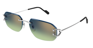 Cartier CT0468S 006 randlose sonnenbrille in silber mit blau grünen gläsern