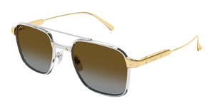 cartier ct0610s 003 eckige sonnenbrille aus titan in gold und silber mit braunen gläsern