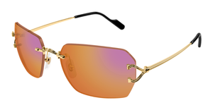 cartier ct0644s 004 randlose sonnenbrille in gold mit orangenen gläsern