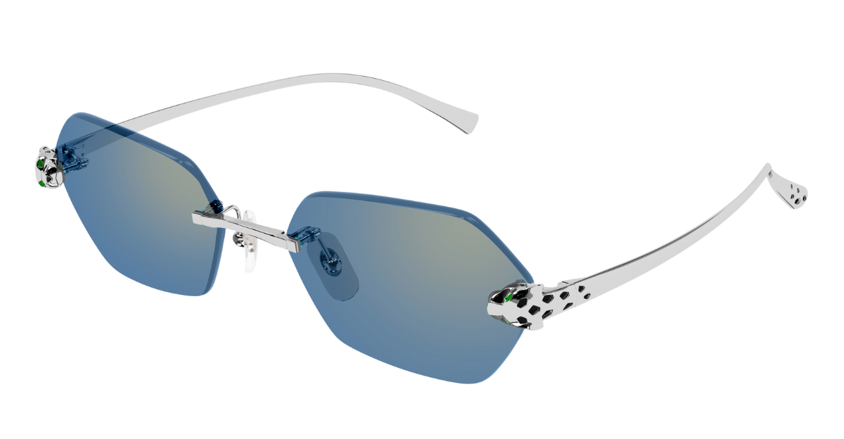 Cartier Silver and BLUE LENSES  Sunglasses Cartier CT0623S Sunglasses 001 Shiny Silver - eye-oo.com main image 4