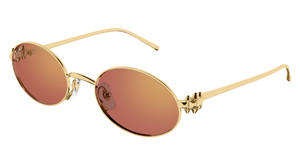 cartier ct0644s 003 ovale sonnenbrille in gold mit roten gläsern