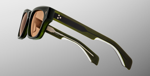 jacques marie mage dealan53 borneo eckige sonnenbrille in grün mit orangenen gläsern