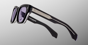 jacques marie mage dealan53 hudson eckige sonnenbrille in dunkelblau mit violetten gläsern