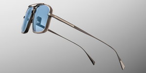 jacques marie mage earl antique silver eckige aviator sonnenbrille in gunmetal und silber mit blauen gläsern