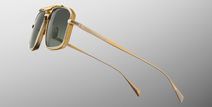 jacques marie mage earl musket eckige sonnenbrille in gold und silber mit grünen gläsern
