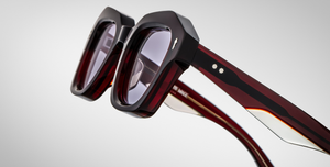 jacques marie mage eichler cherry eckige sonnenbrille in weinrot mit violetten gläsern